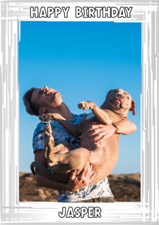 Happy birthday white swirl border for him photo upload Sponge Cake Topper