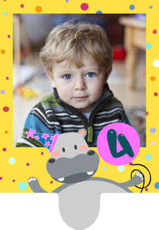 Happy birthday yellow and pink party hippo for boys photo upload Retro Cupcake Topper