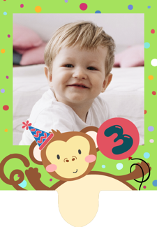 Happy birthday green and red party monkey for boys photo upload Retro Cupcake Topper
