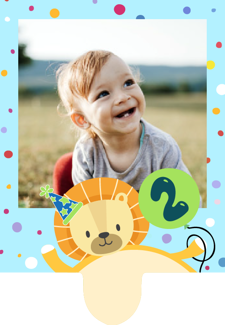 Happy birthday orange and blue party lion for boys photo upload Retro Cupcake Topper
