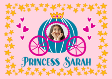 Birthday pink princess carriage stars for girls photo upload Sponge Cake Topper