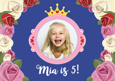 Princess crown blue rose birthday border for girls photo upload Sponge Cake Topper