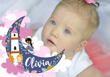 Birthday princess tower floral moon border photo upload Sponge Cake Topper