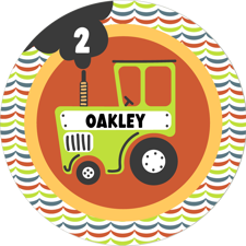 Birthday colourful orange retro farm tractor for boys custom text Edible Cupcake Topper