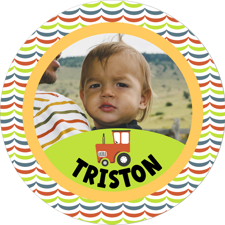 Birthday colourful retro farm tractor frame for boys photo upload Edible Cupcake Topper