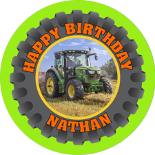 Birthday tractor wheels for boys photo upload Edible Cupcake Topper