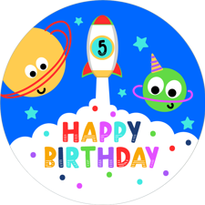 Birthday bright rocket & space for boys custom text Edible Cupcake Topper