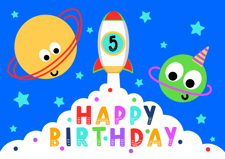 Birthday bright rocket & space for boys custom text Sponge Cake Topper