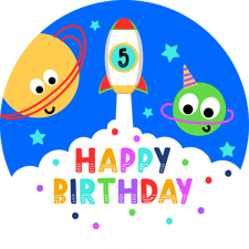 Birthday bright rocket & space for boys custom text Sponge Cake Topper