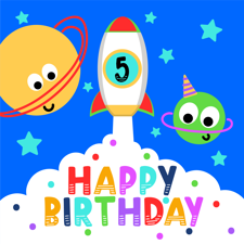 Birthday bright rocket & space for boys custom text Sponge Cake Topper