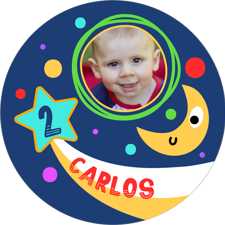 Birthday space, moon and stars frame for boys photo upload Edible Cupcake Topper