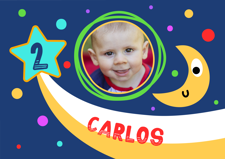 Birthday space, moon and stars frame for boys photo upload Sponge Cake Topper