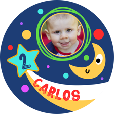Birthday space, moon and stars frame for boys photo upload Sponge Cake Topper