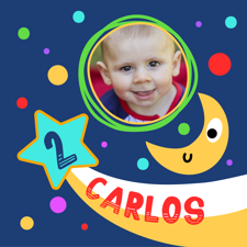 Birthday space, moon and stars frame for boys photo upload Sponge Cake Topper