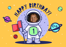 Birthday space moon astronaut frame for boys photo upload Sponge Cake Topper