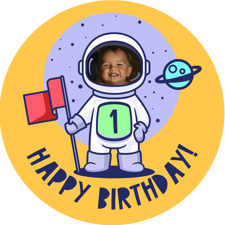 Birthday space moon astronaut frame for boys photo upload Sponge Cake Topper