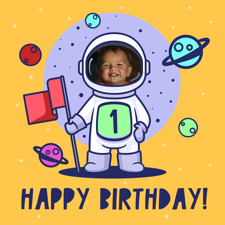 Birthday space moon astronaut frame for boys photo upload Sponge Cake Topper