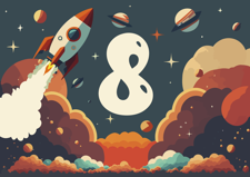 Birthday retro graphics space rockets and planets for boys custom text Sponge Cake Topper