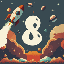 Birthday retro graphics space rockets and planets for boys custom text Sponge Cake Topper