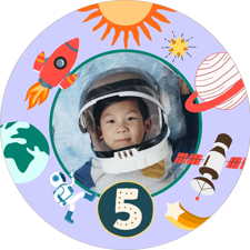 Birthday purple space astronaut illustration frame for boys photo upload Edible Cupcake Topper