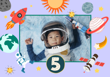 Birthday purple space astronaut illustration frame for boys photo upload Sponge Cake Topper