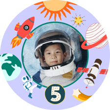 Birthday purple space astronaut illustration frame for boys photo upload Sponge Cake Topper
