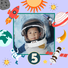 Birthday purple space astronaut illustration frame for boys photo upload Sponge Cake Topper