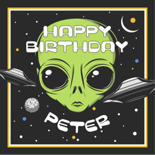 Birthday green alien flying saucers in space for boys custom text Sponge Cake Topper