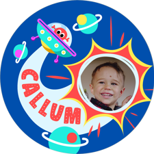 Birthday colourful alien spaceship for boys photo upload Edible Cupcake Topper