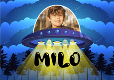 Birthday landing flying saucer with space aliens for boys photo upload Sponge Cake Topper