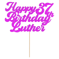 Retro 70's cursive happy birthday custom age & name Glitter Topper