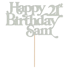 Swirl cursive text happy birthday custom age & name Glitter Topper