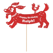 Fluffy pet sausage dog happy birthday custom name Glitter Topper