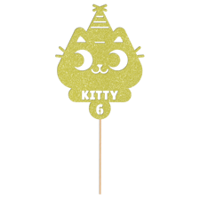 Birthday kitty cat with party hat custom name & age Glitter Topper