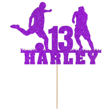 Custom birthday name & age football player tackling Glitter Topper
