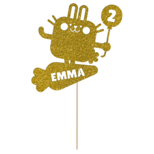 Cute bunny rabbit birthday balloon custom name & age Glitter Topper