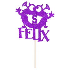 Scary goofy fluffy monster birthday custom age & name  Glitter Topper