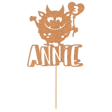 Mischievious monster with birthday balloon custom age & name Glitter Topper