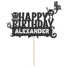  silly monsters happy birthday custom age & name Glitter Topper