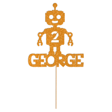Cute birthday space robot custom age & name Glitter Topper