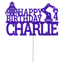 Robot arm happy birthday custom age & name Glitter Topper