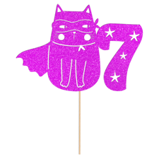 Superhero cat with hero suit and birthday stars custom age Glitter Topper
