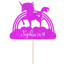 Custom name & age beautiful magical unicorn rainbow birthday Glitter Topper