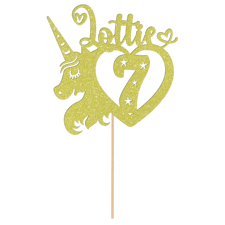 Unicorn magic heart birthday custom name & age Glitter Topper