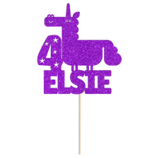 Custom age & name cute cartoon unicorn birthday Glitter Topper