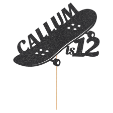 Skateboard action sports birthday party custom name & age Glitter Topper