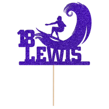 Surfing waves for him birthday custom age & name Glitter Topper