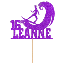 Surfing waves for her birthday custom age & name Glitter Topper