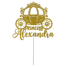 Custom name magical fairy-tale princess carriage birthday Glitter Topper