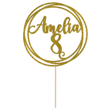 Custom name & age elegent circle swirl happy birthday Glitter Topper